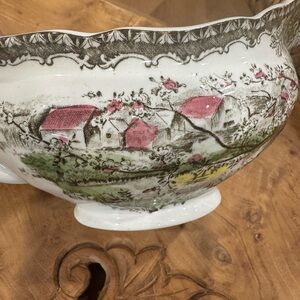 Pastoral Pink and Green Ceramic Art Bowl
